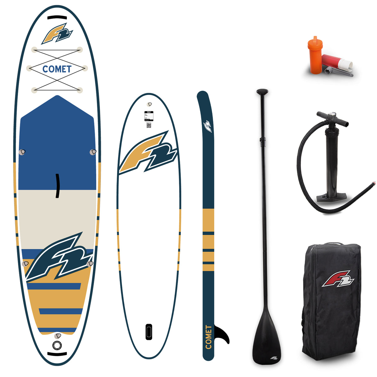 F2 Set Stand Up Paddle Board Comet Weiss 10,6 + Basic Zubehör Paket