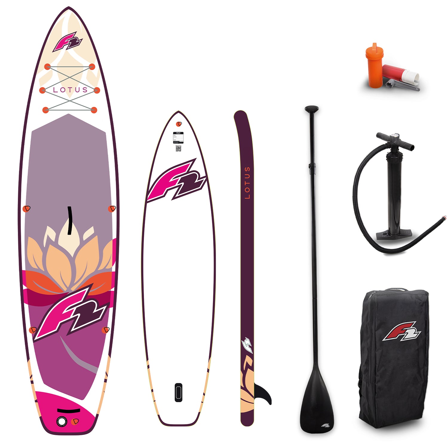 F2 Damen SUP Stand Up Paddle Board Lotus Lila - Komplettset Größen und Zubehör wählbar