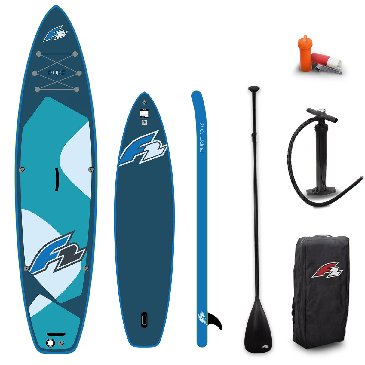 F2 Set Stand Up Paddle Board Pure Oceangreen 10,6 + Basic Zubehör Paket