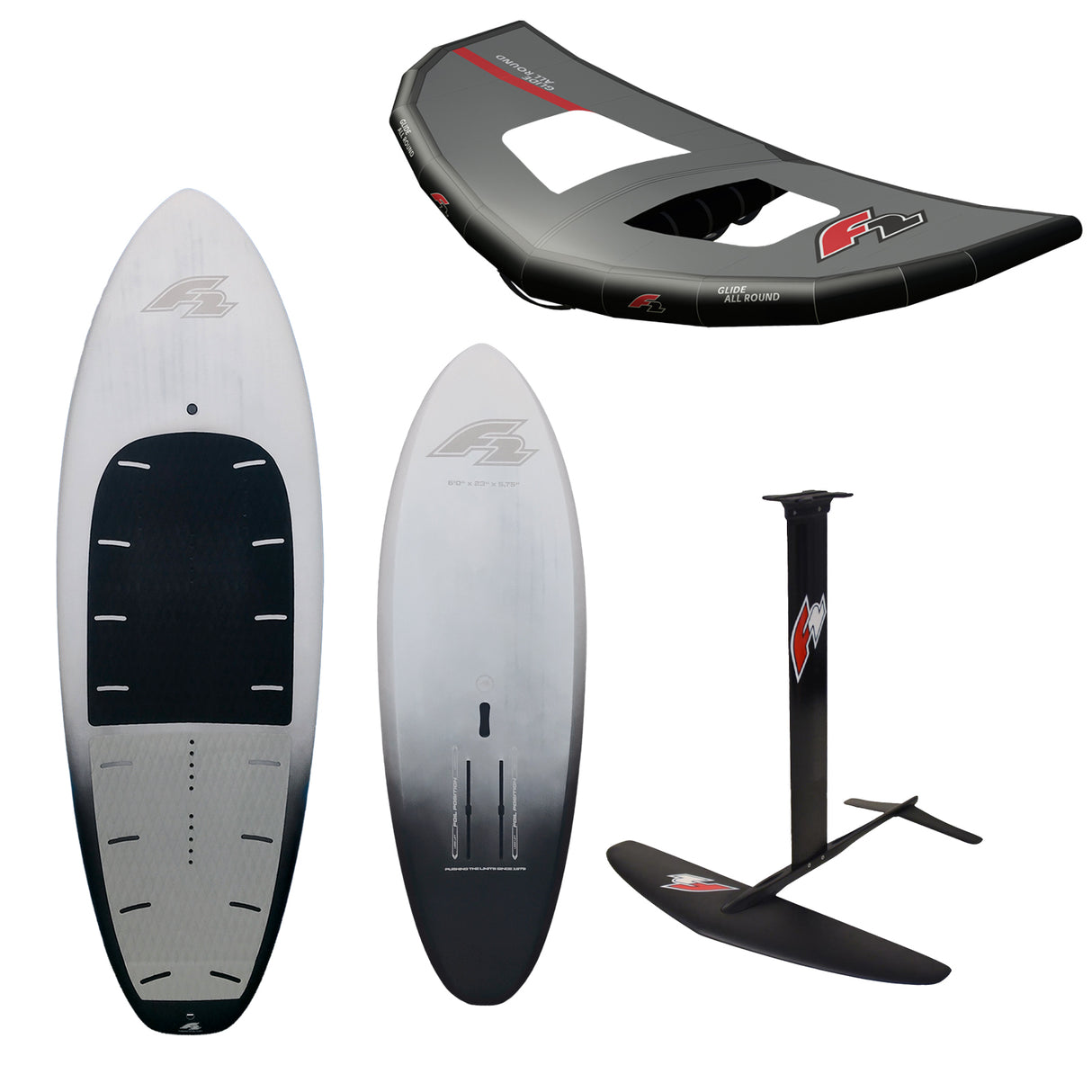 F2 Set Foilboard Glide Starlit Team + Alu Limited Foil + Allround Wing Komplettset Größen wählbar