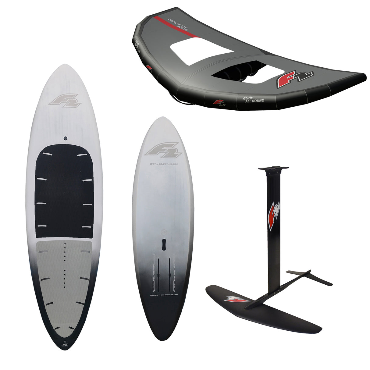 F2 Set Foilboard Glide Lightning Team + Alu Limited Foil + Allround Wing Komplettset Größen wählbar