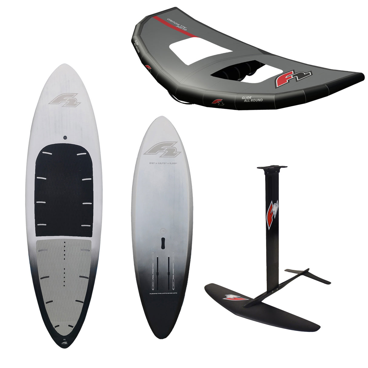 F2 Set Foilboard Glide Lightning Team + Alu Limited Foil + Allround Wing Komplettset Größen wählbar