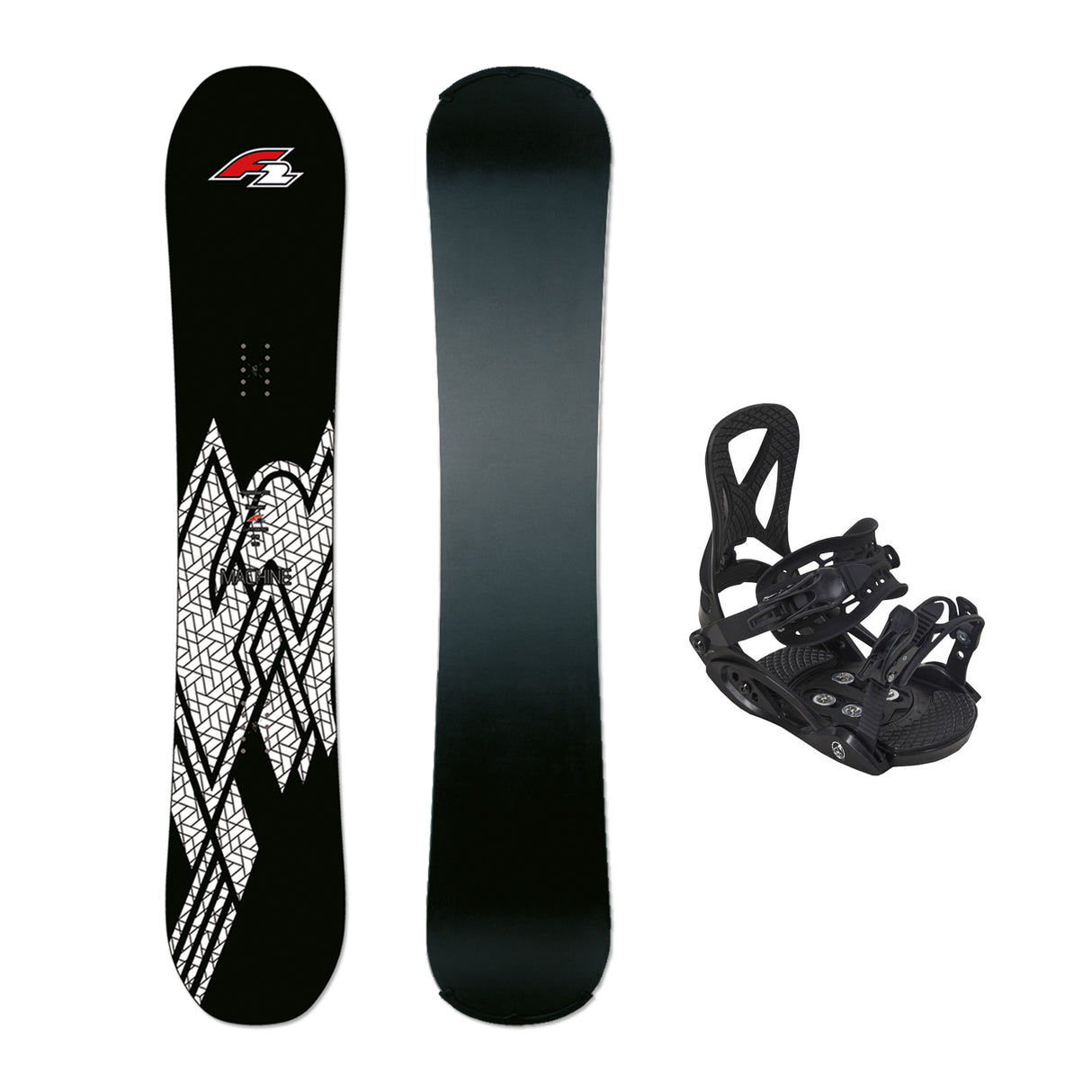 F2 Set Snowboard Junior Rental Schwarz + Pipe Bindung Größen wählbar