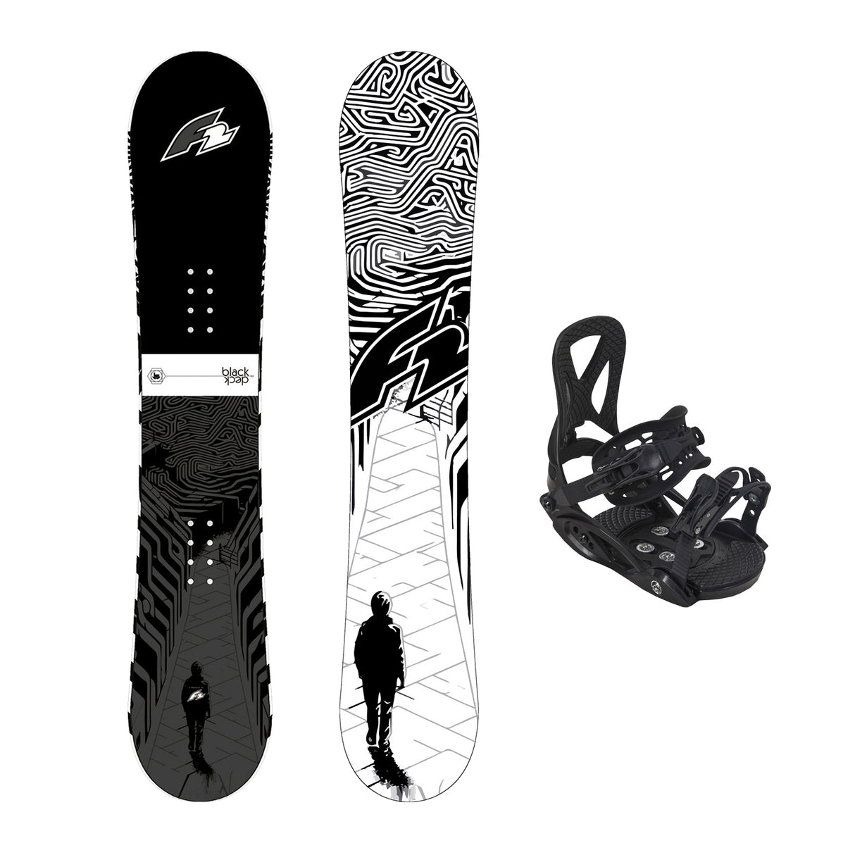 F2 Set Snowboard Junior Black Deck + Pipe Bindung Größen wählbar