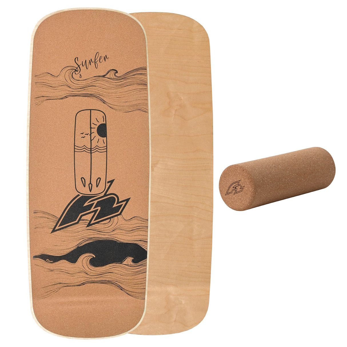 F2 Set Kork Balance Board Pill Flat Shape 83x29cm + Korkrolle