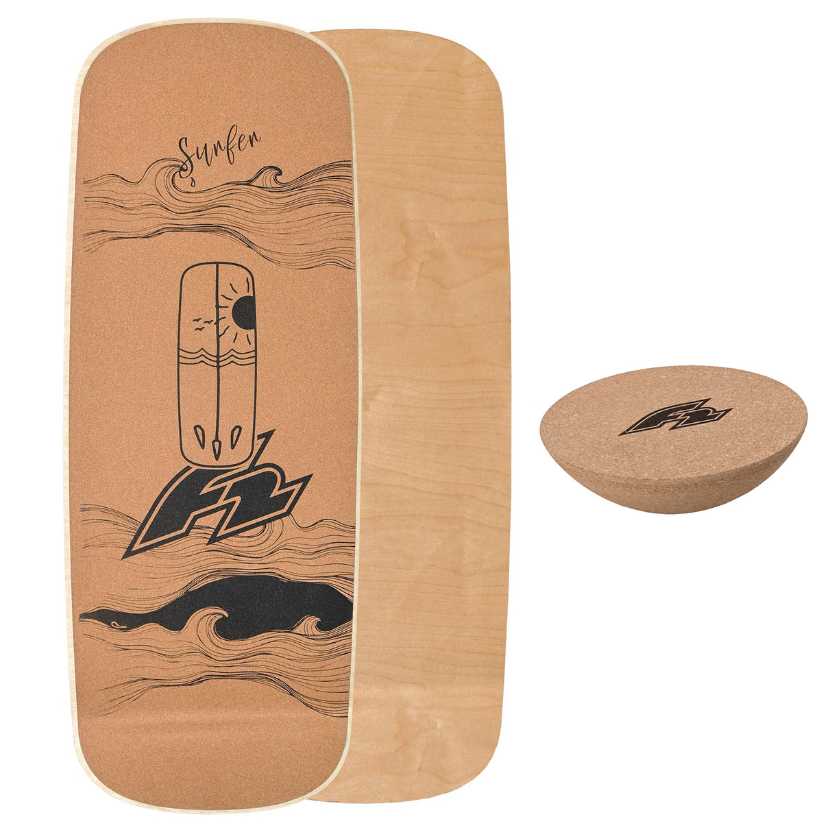 F2 Set Kork Balance Board Pill Flat Shape 73x28cm + Halbkugel