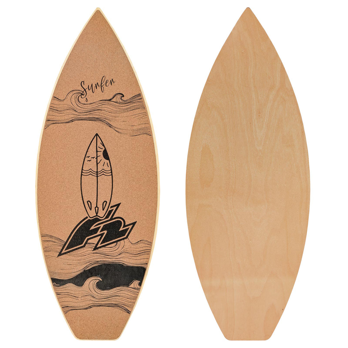 F2 Set Kork Balance Board Surf Flat Shape 84x31cm + Halbkugel