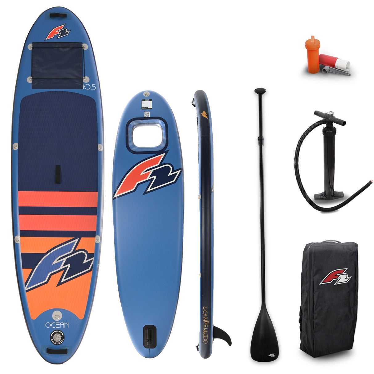 F2 Set Stand Up Paddle Board Ocean Sight Blau 10,5 + Basic Zubehör Paket
