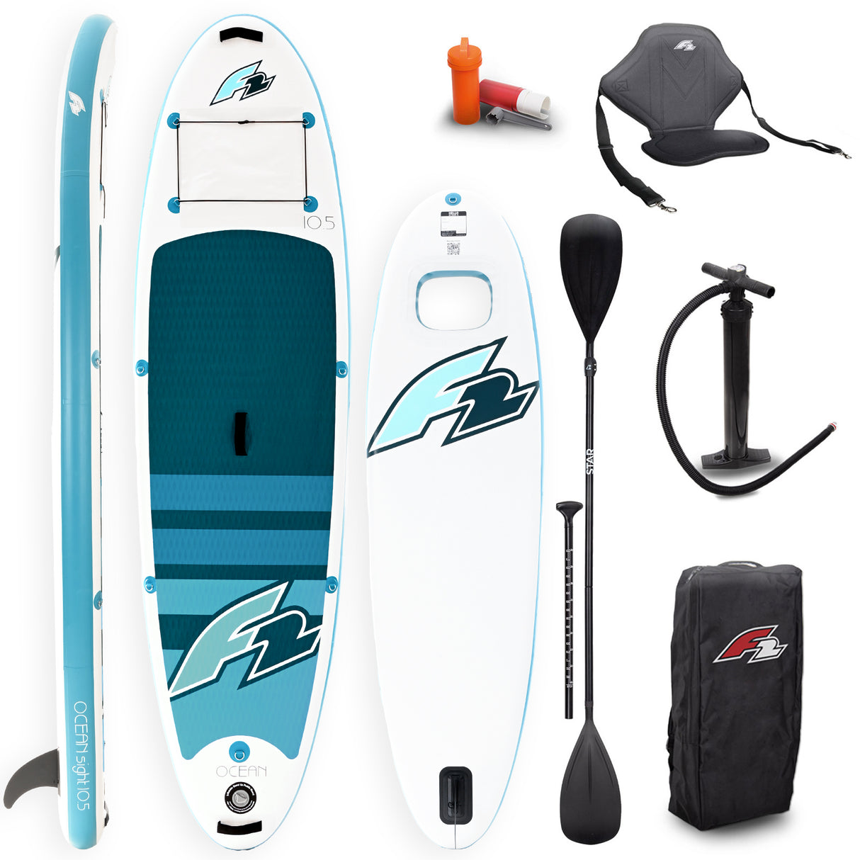 F2 Set Stand Up Paddle Board Ocean Sight Weiss 11,5 + Kajak Zubehör Paket