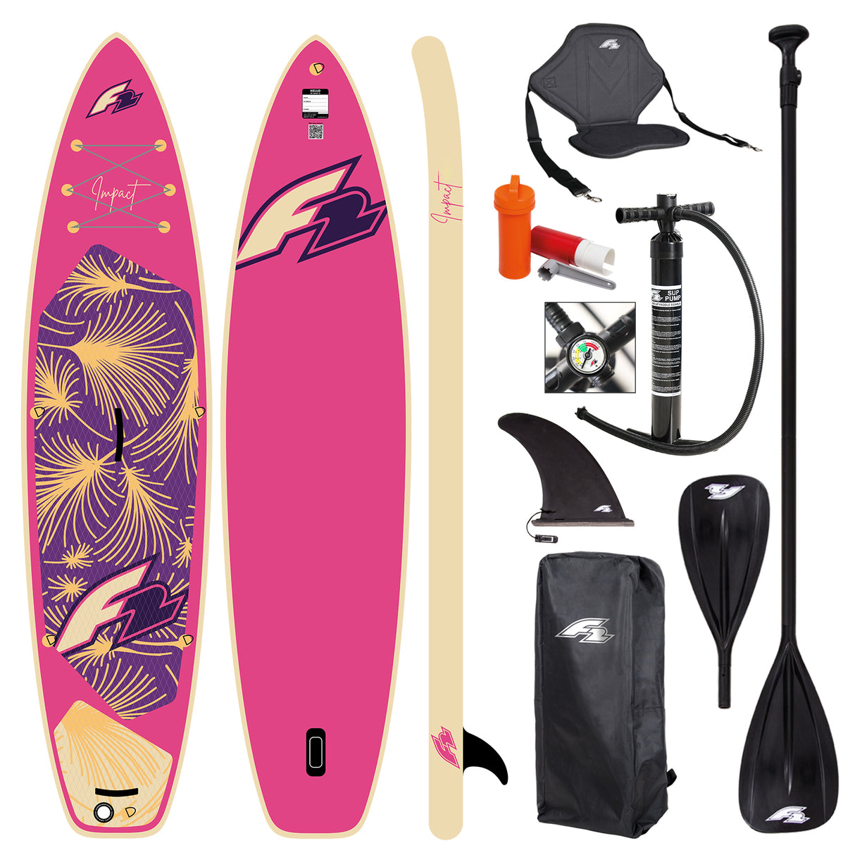 F2 Damen Stand Up Paddle Board Impact + Kajak Zubehör - Größe wählbar