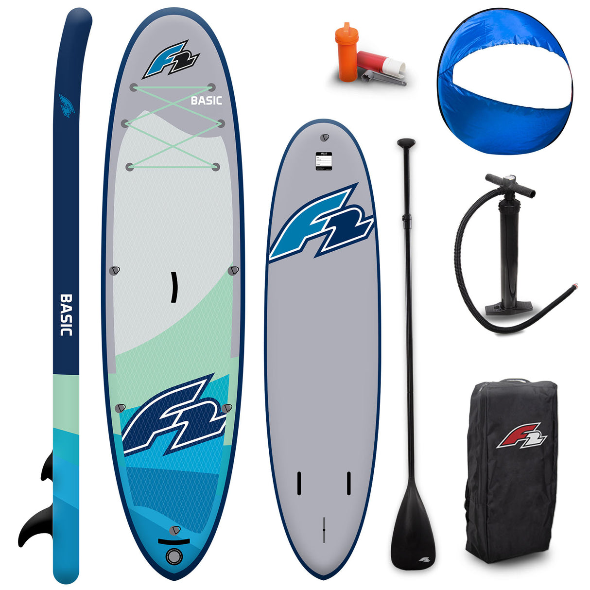 F2 SUP Stand Up Paddle Board Basic Round Sail Set Größe wählbar Grau