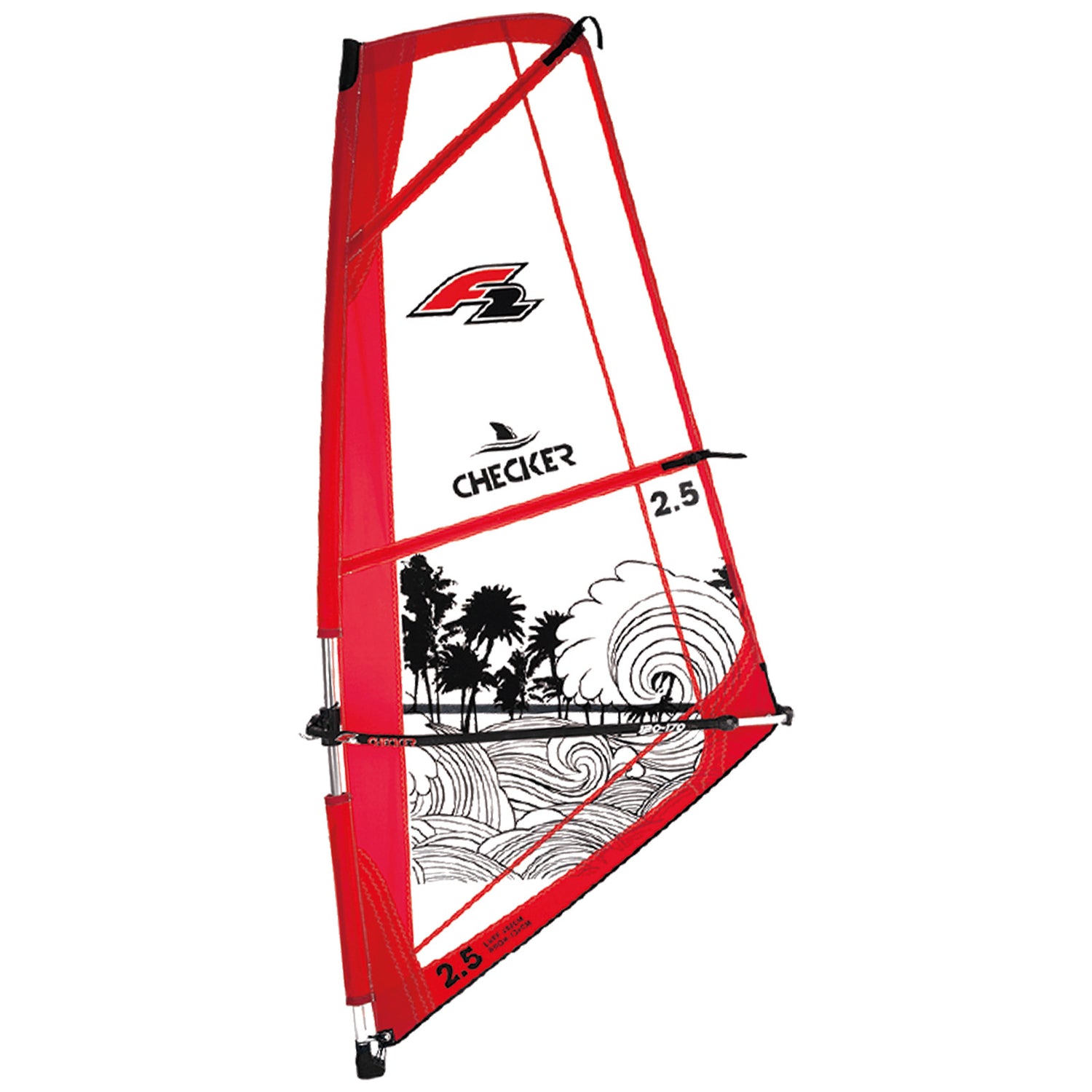 F2 Windsurf Segel Checker Kid Komplett Rigg 1,5-5,5qm Größe wählbar Rot 2024/25