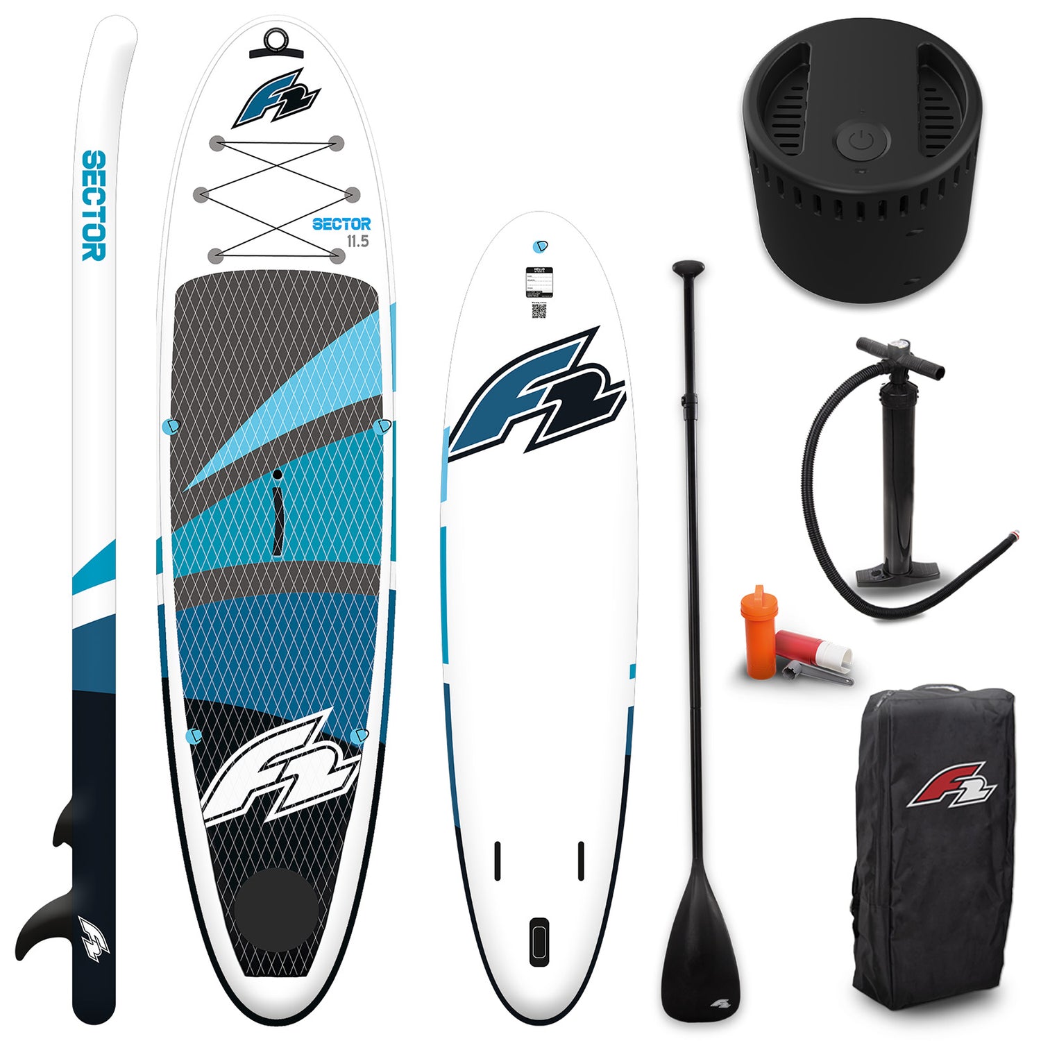 F2 Stand Up Paddle Board SECTOR SMART SUP mit E-Pumpe Größe wählbar Blau 2025