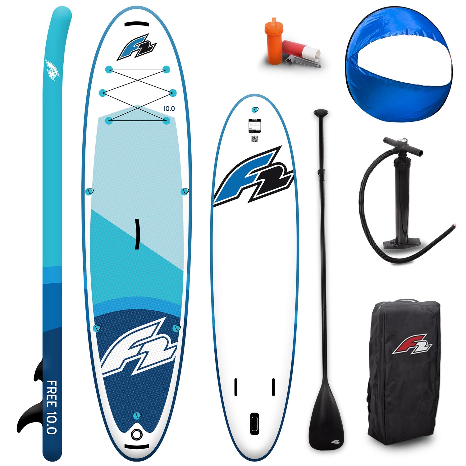 F2 Stand Up Paddle Board FREE - Round Sail - SUP Set Größe wählbar Blau 2024/25