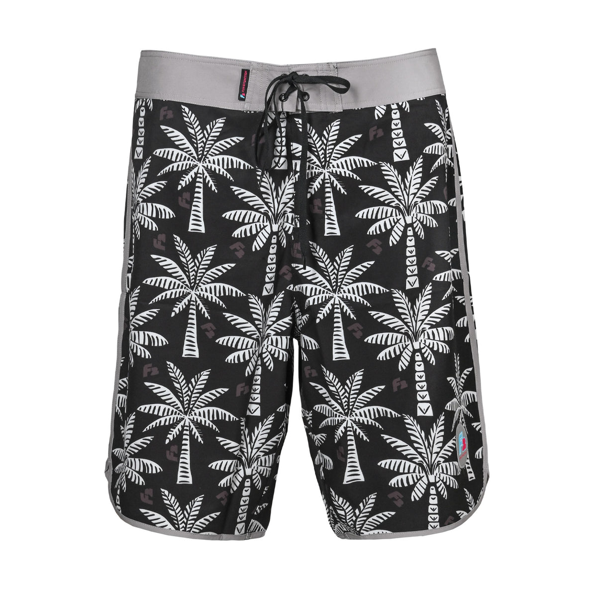 F2 Retro Boardshorts Classic Palms Allover Badeshorts Schwarz - Größe wählbar