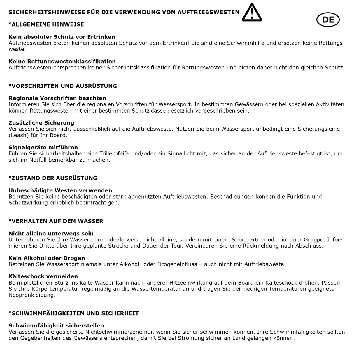F2 Auftriebsweste Safety Weste - Inflatable Farbe/Größe wählbar 2024/25