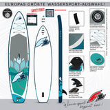 F2 Set Damen Stand Up Paddle Board Lotus Blau 10,2 + Kajak Zubehör Paket