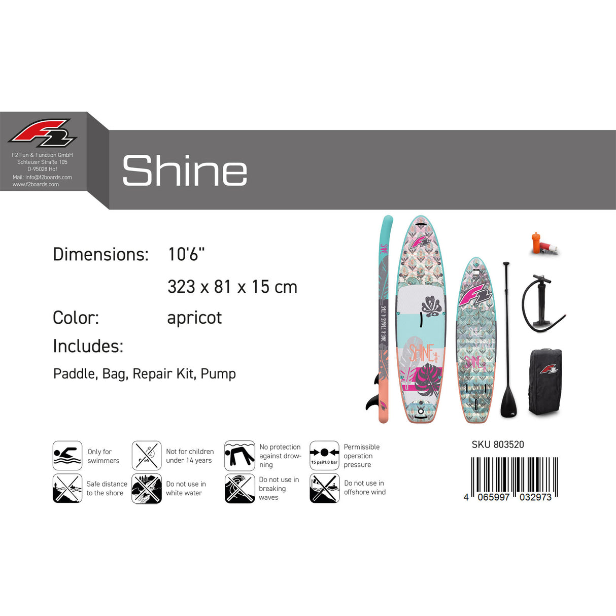 F2 Damen SUP Stand Up Paddle Board Shine Größe wählbar Multicolor 2024