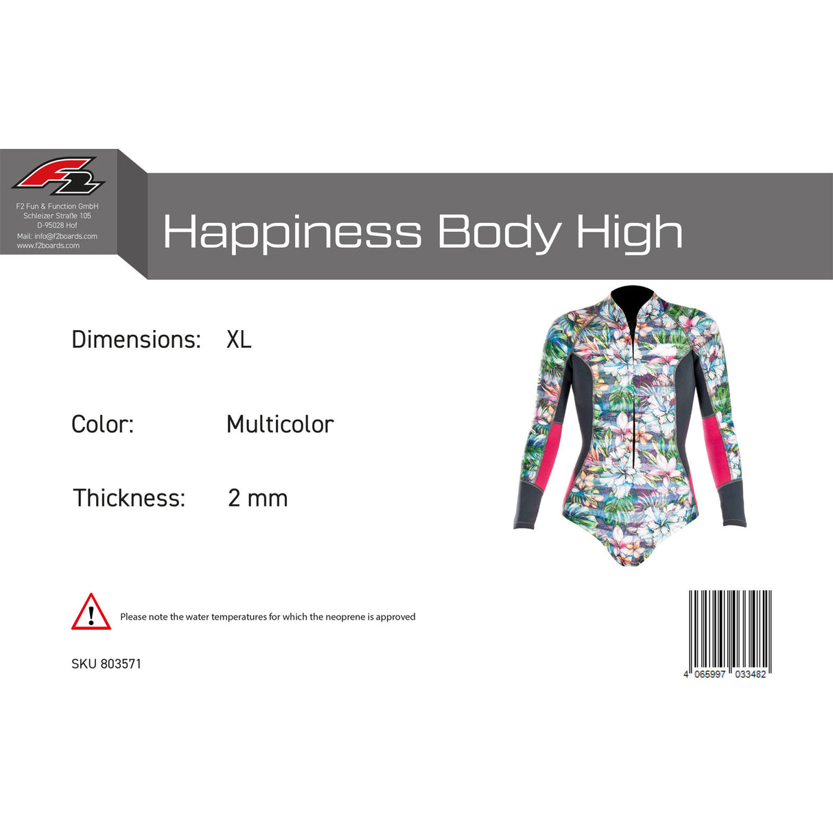 F2 Damen Neopren Anzug Happiness Body High 2 mm Größe wählbar Multicolor 2024/25