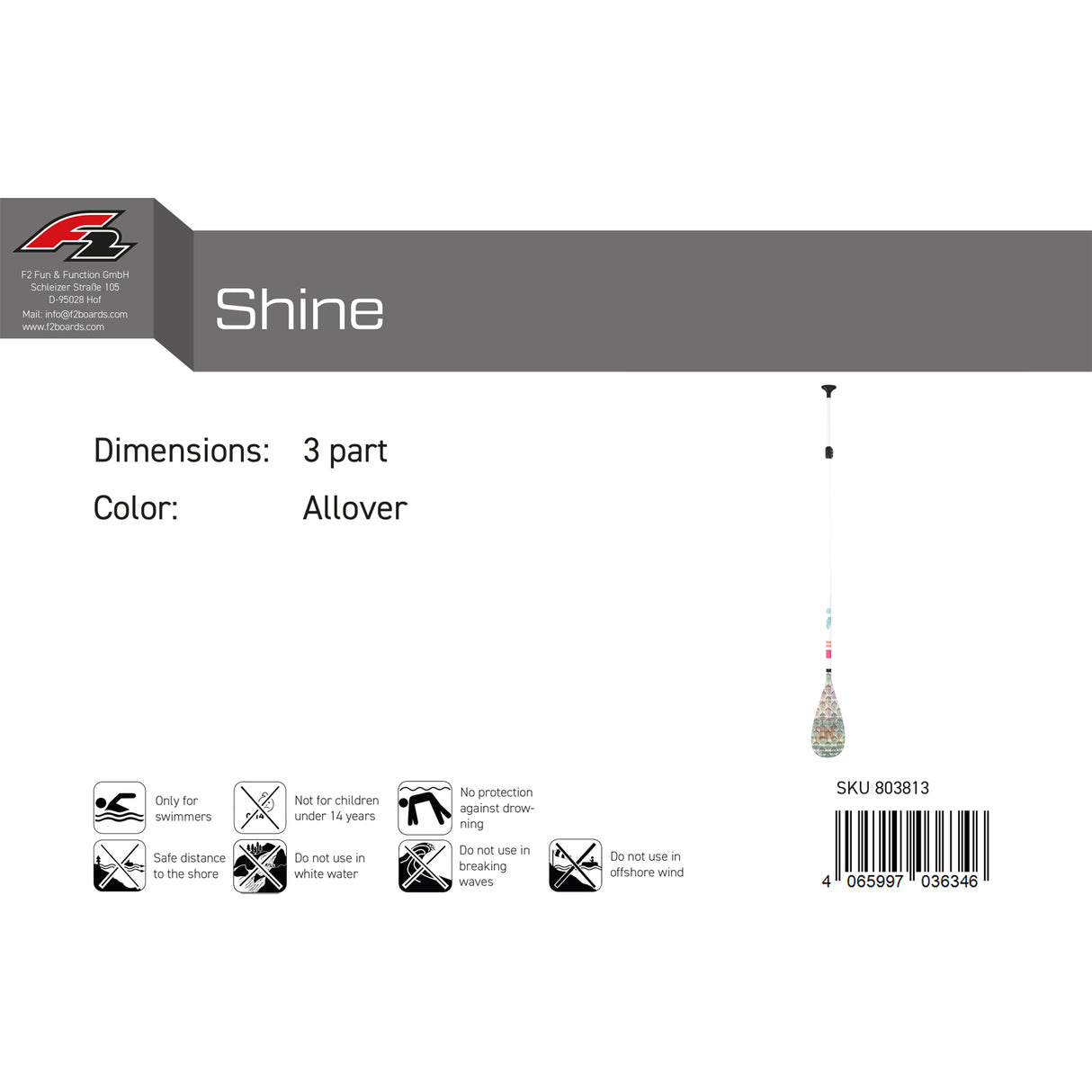F2   SUP Paddel Shine  3 teilig Multicolor 2024/25