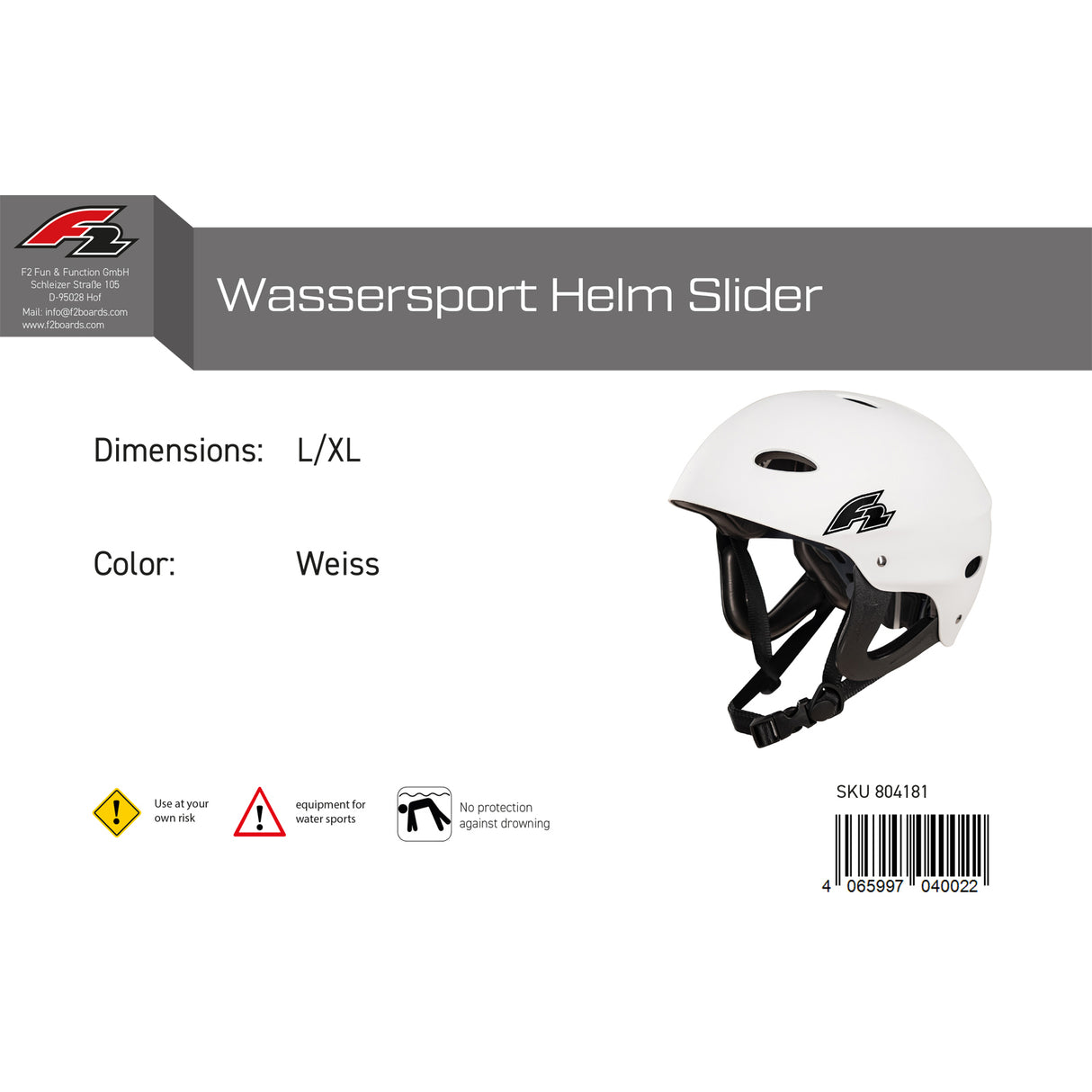 F2 Helm Wassersport Helm Slider Farbe/Größe wählbar 2024/25