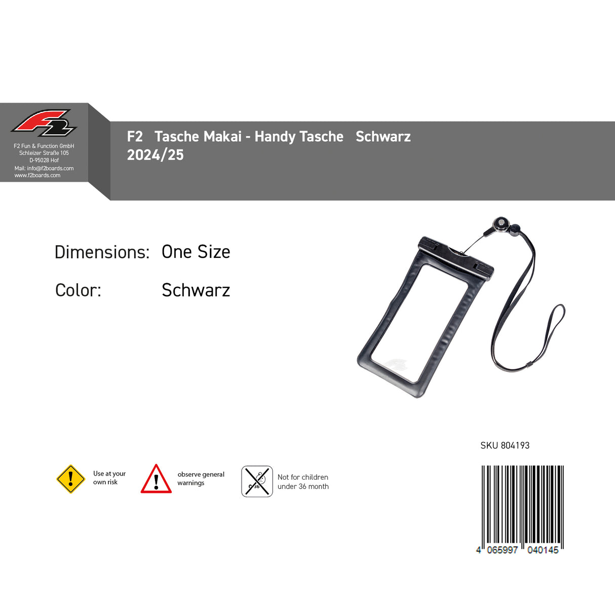 F2 Tasche Makai - Handy Tasche Schwarz/Pink/Weiß Farbe wählbar 2024/25