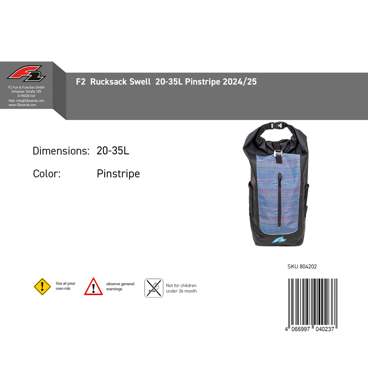 F2 Tasche Swell - Rucksack  20-35 L Happiness/Pinstripe Farbe wählbar 2024/25