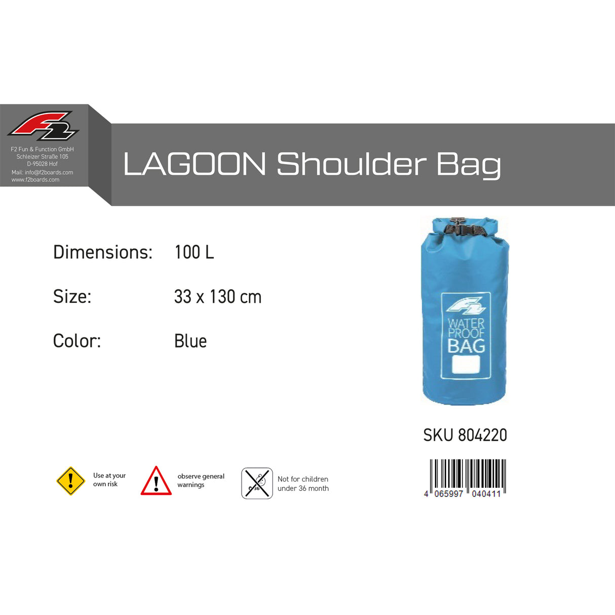 F2 Tasche Lagoon Drybag Trockentasche SUP Bag Größe/Farbe wählbar 2024/25