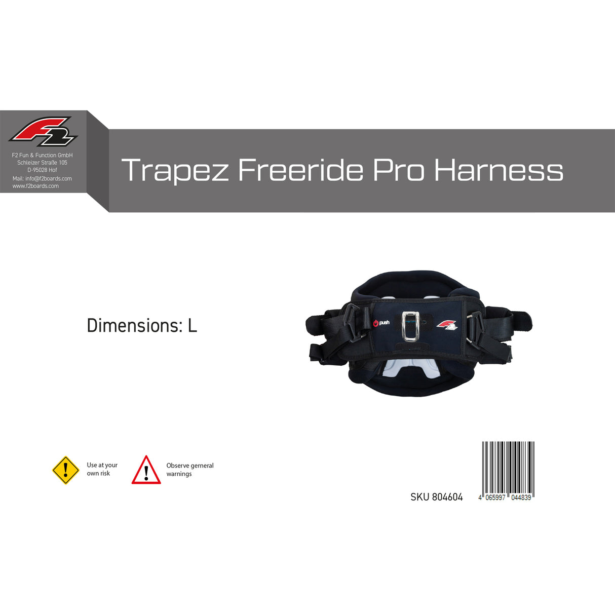 F2  Trapez Freeride Pro Harness Gr. XS-XL wählbar Schwarz 2024/2025