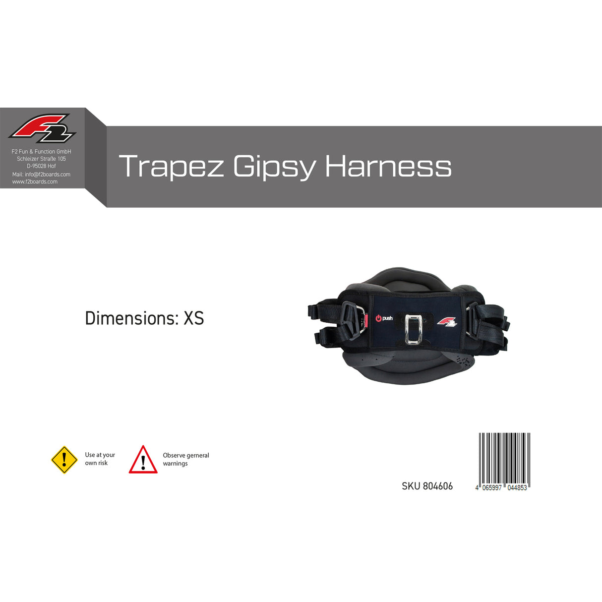 F2  Trapez Gipsy Harness Gr. XS-L wählbar Schwarz 2024/2025