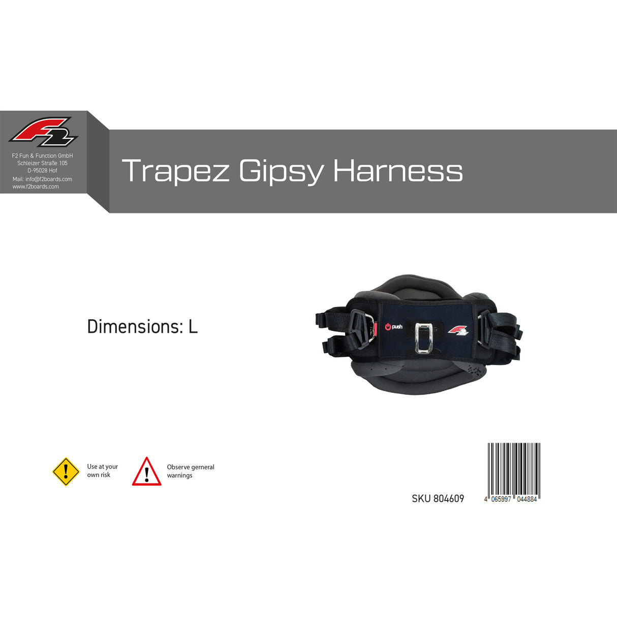 F2  Trapez Gipsy Harness Gr. XS-L wählbar Schwarz 2024/2025