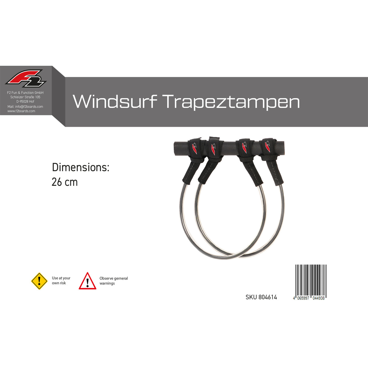 F2  Windsurf Trapeztampen Line Fix 22-34 cm wählbar Schwarz 2024/2025