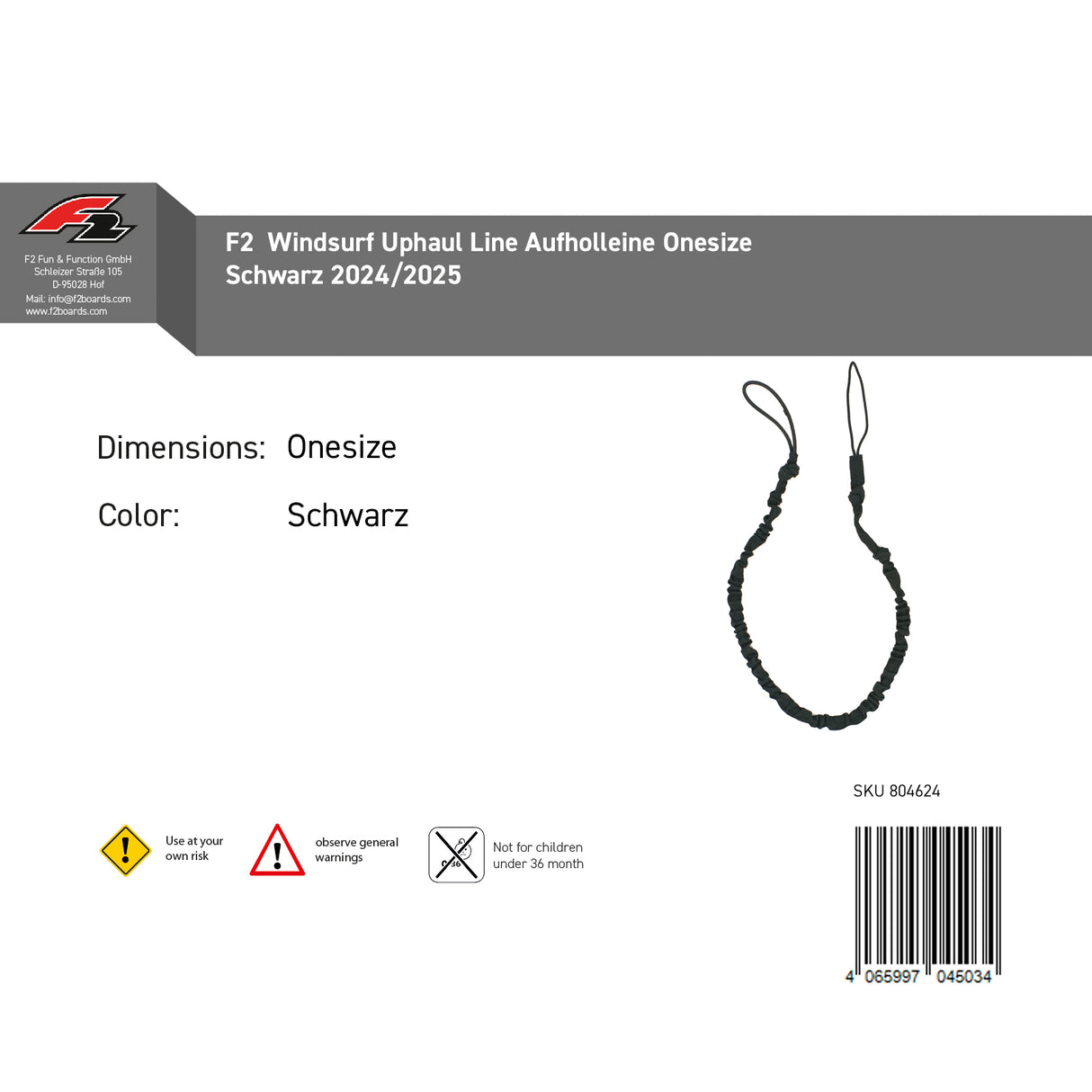 F2  Windsurf Uphaul Line Aufholleine Onesize  Schwarz 2024/2025