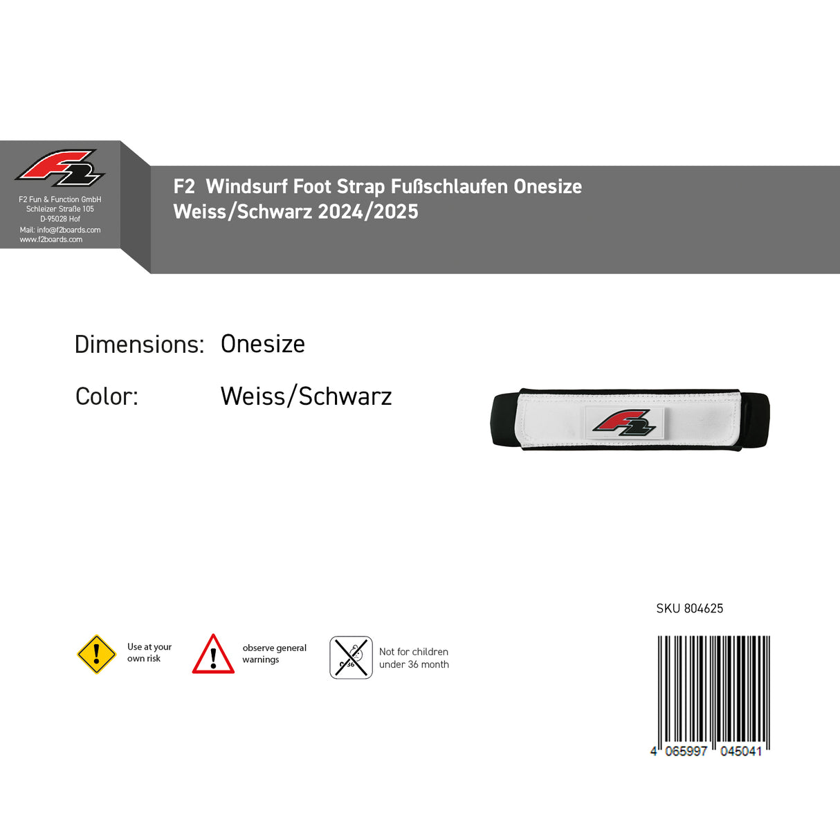 F2  Windsurf Foot Strap Fußschlaufen Onesize Farbe wählbar 2024/2025