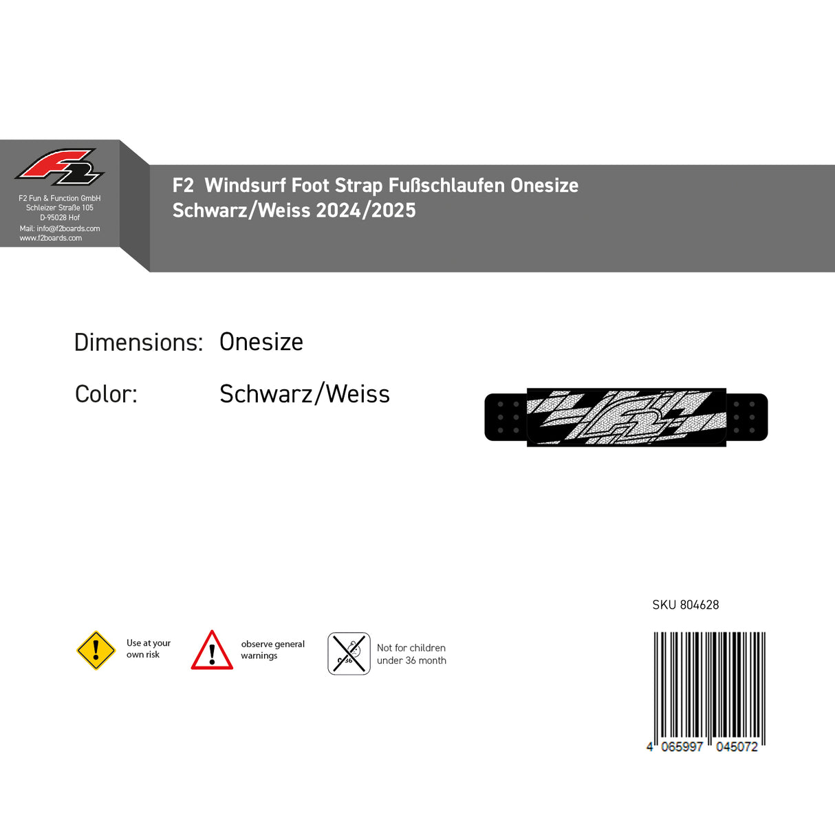 F2  Windsurf Foot Strap Fußschlaufen Onesize Farbe wählbar 2024/2025