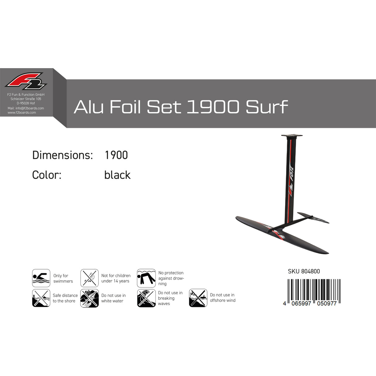 F2  Foil Alu Foil Set 1900 Surf  1900  Schwarz 2024/25