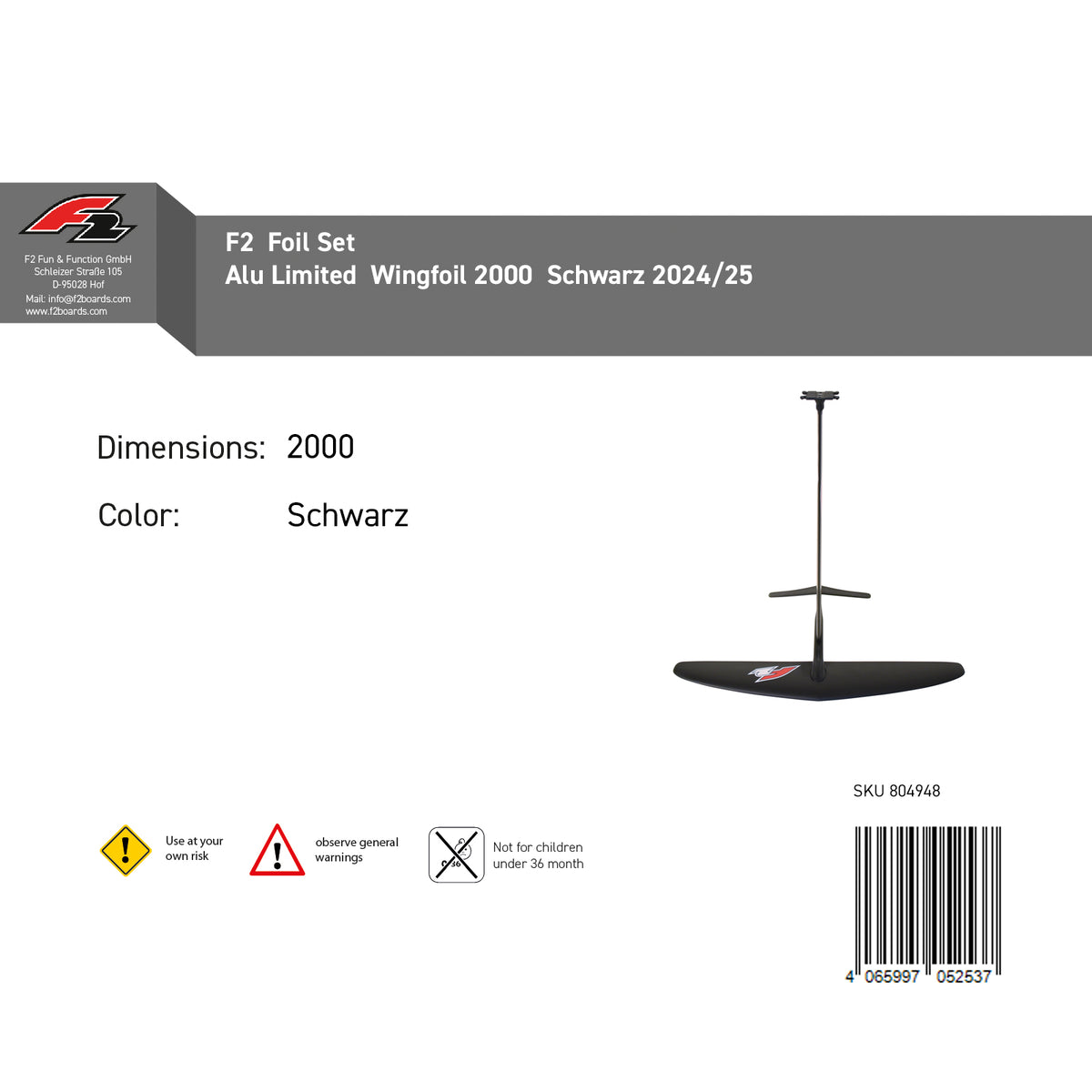 F2 Foil Set Alu Limited Wingfoil 1400/1700/2000/2400 Größe wählbar Schwarz