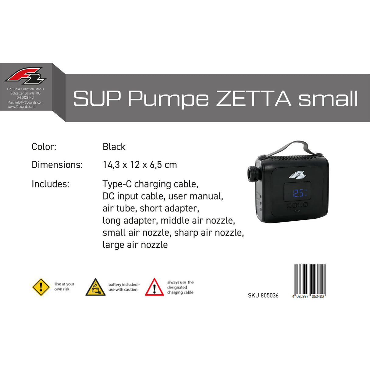 F2 SUP Akku Pumpe Zetta Klein E-Pumpe Kite 4000mAh Modell