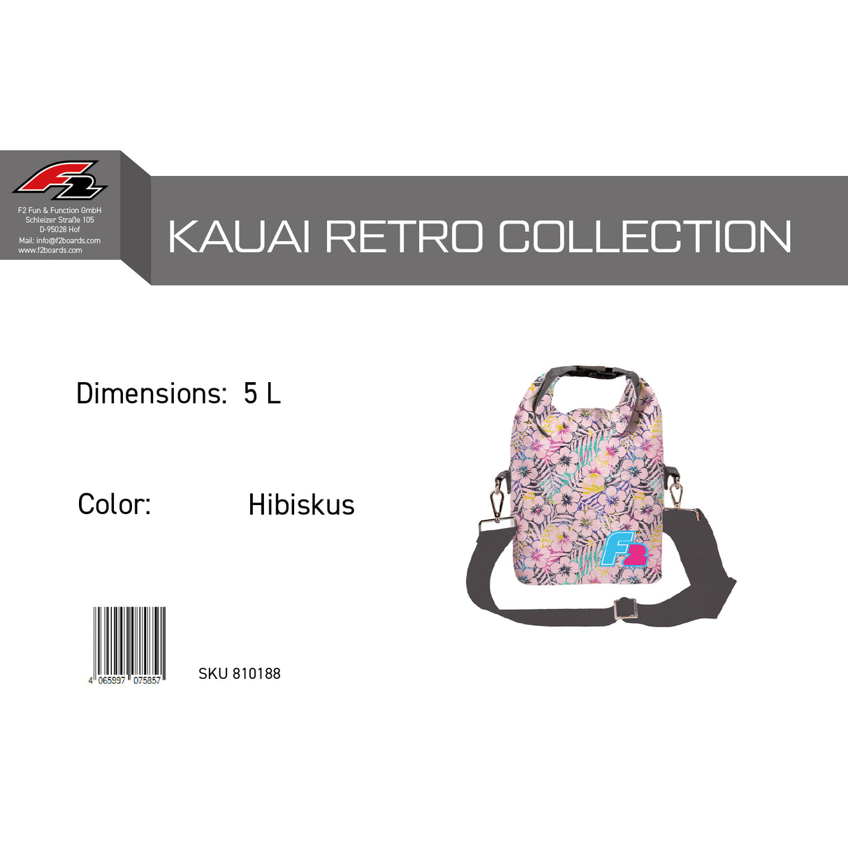 F2  Retro Kauai Hibiskus Tasche Drybag 5L Rosa