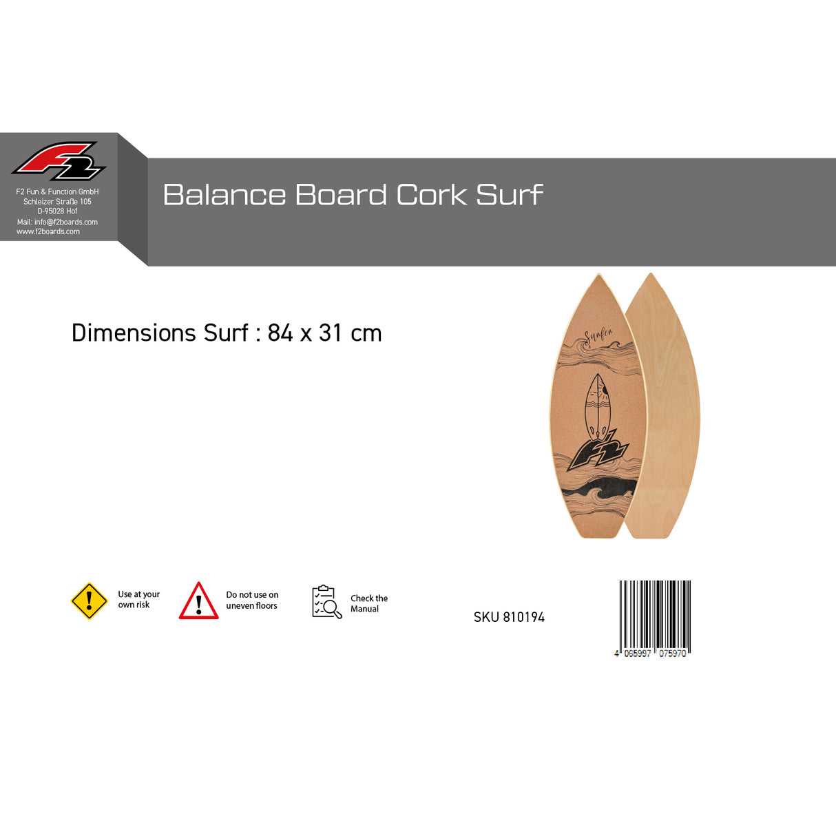 F2 Kork Balance Boards Balance Training Board Only - Modell wählbar