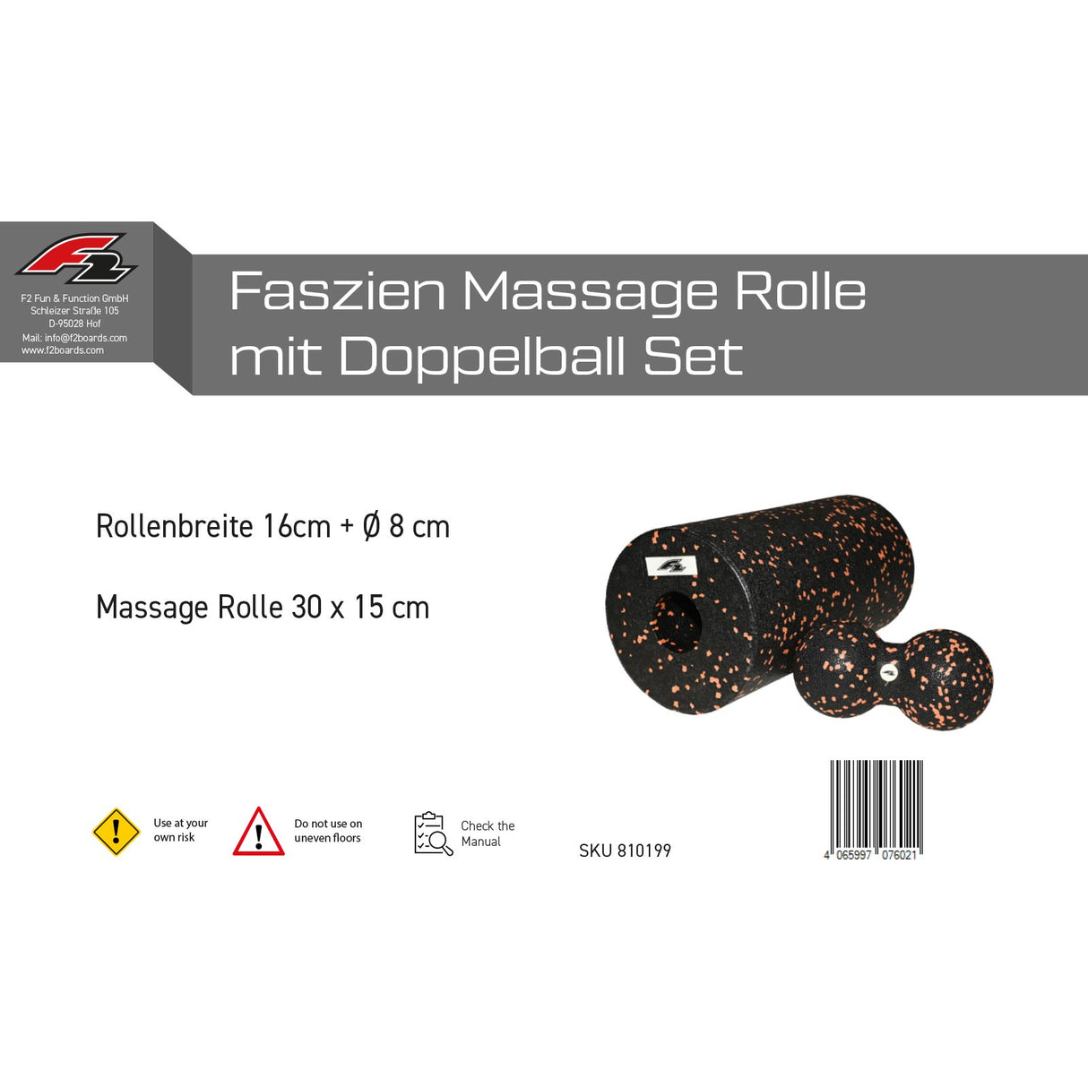 F2  Faszien Massage Rolle mit Doppelball Set