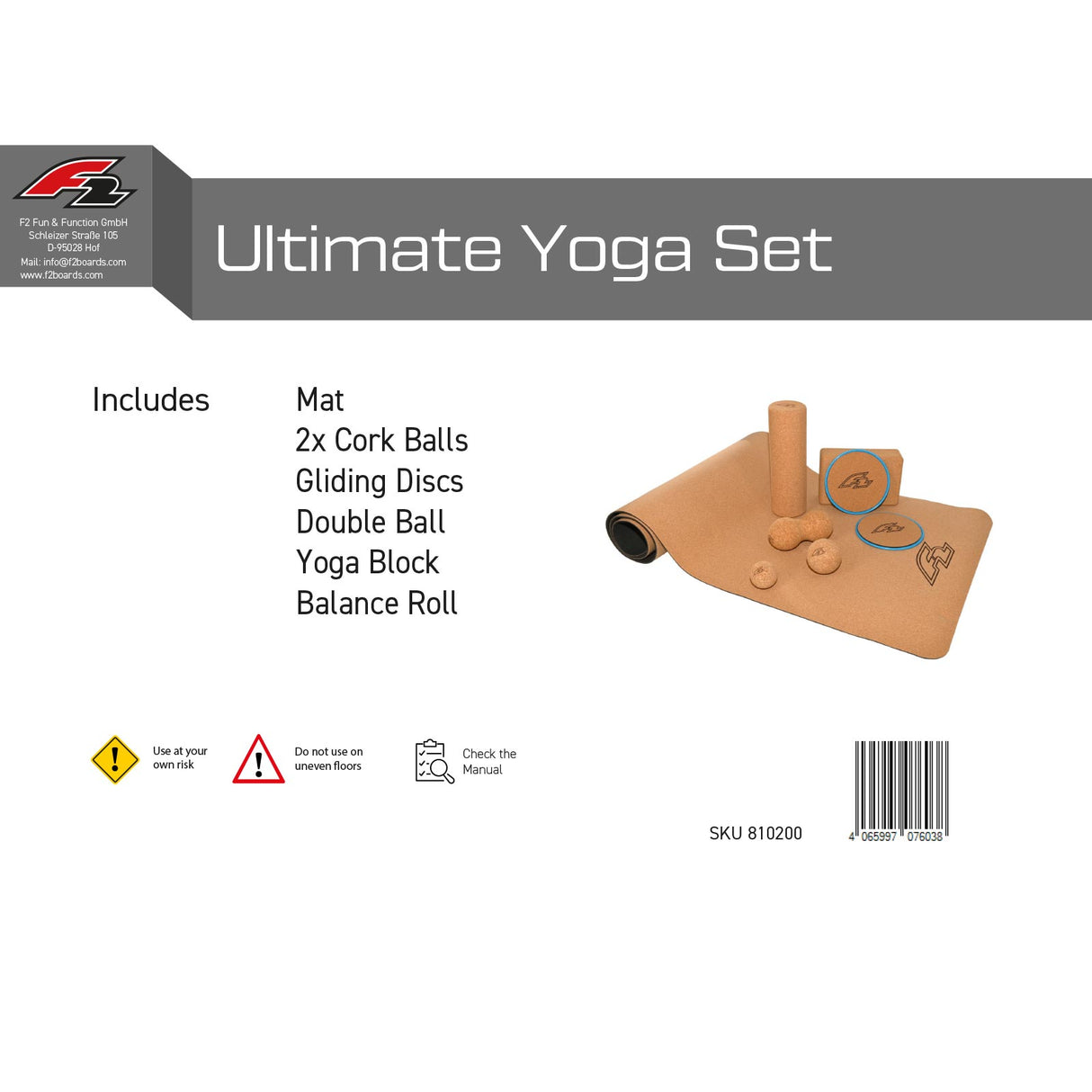 F2  Ultimative Yoga Set 8-teilig viel Zubehör wie Yoga Matte, Korkbälle uvm.
