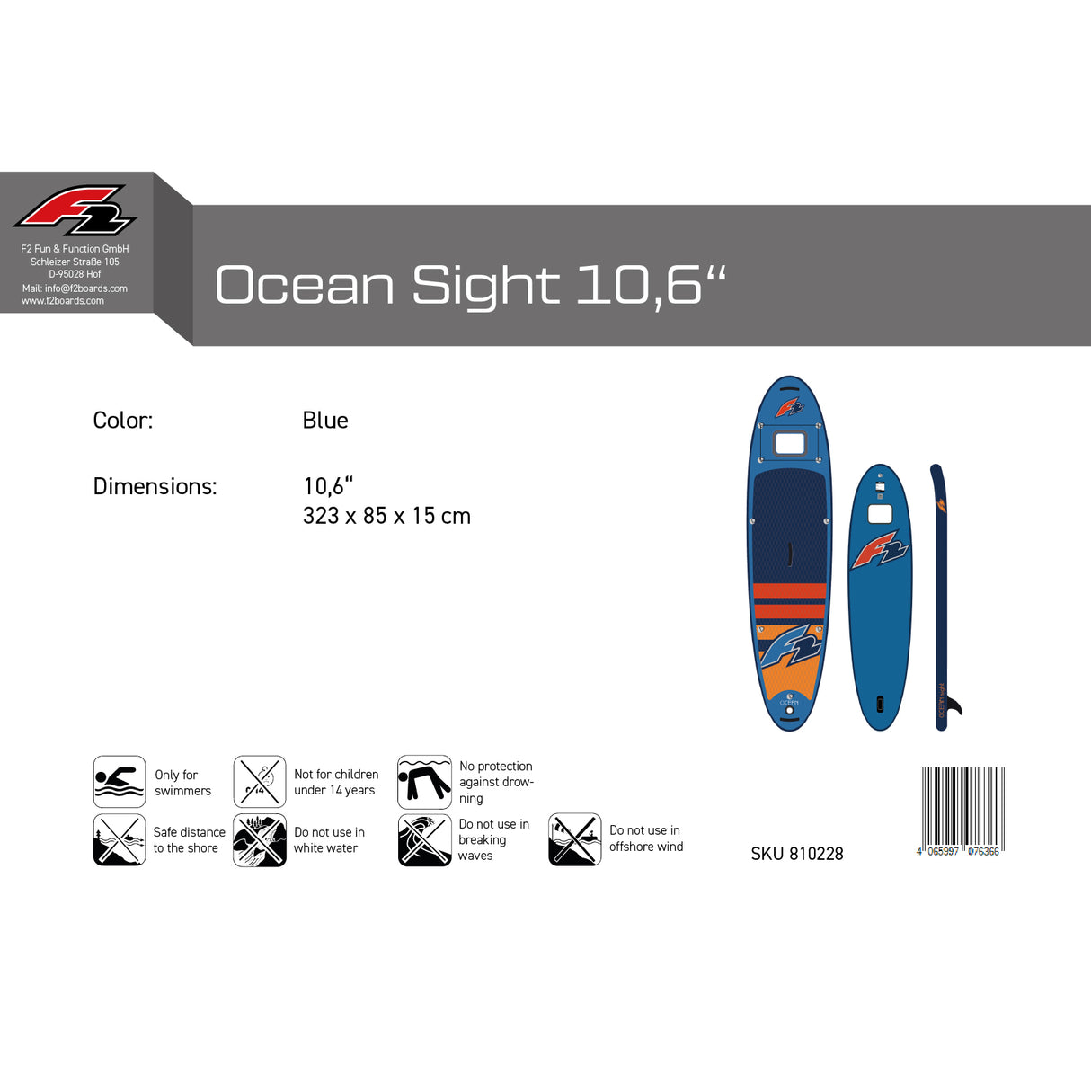 F2 SUP Stand Up Paddle Board Ocean Sight Board Only Größe/Farbe wählen