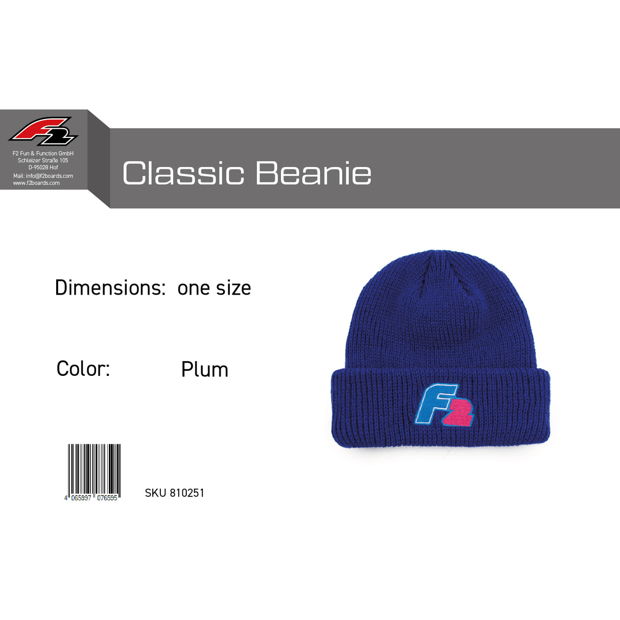 F2  Retro Classic Beanie Mütze One Size - Farbe wählbar