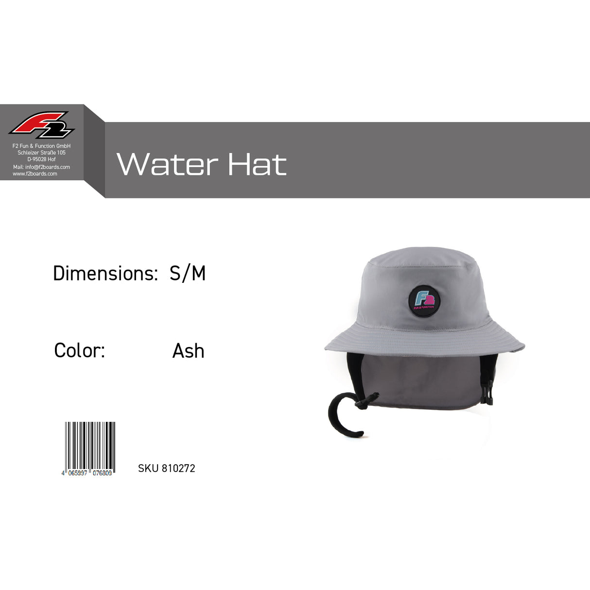 F2  Retro Water Hat Ash Wasser Hut Mütze - Größe wählbar