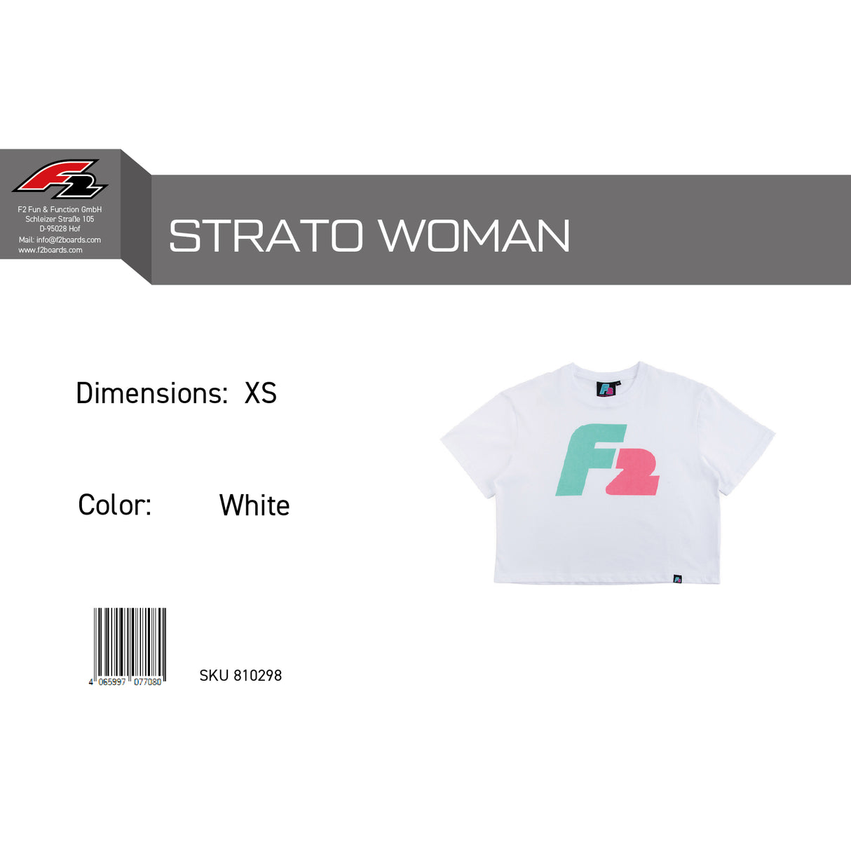 F2 Retro T-Shirt Strato Damen Crop Top Tshirt Weiss - Größe wählbar