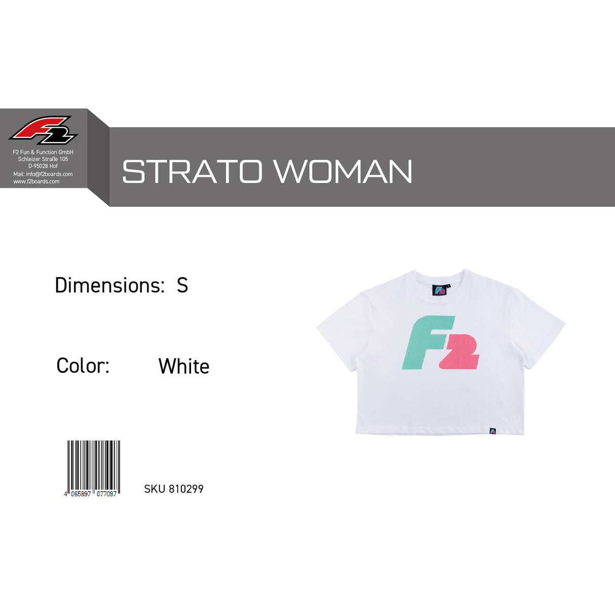 F2 Retro T-Shirt Strato Damen Crop Top Tshirt Weiss - Größe wählbar