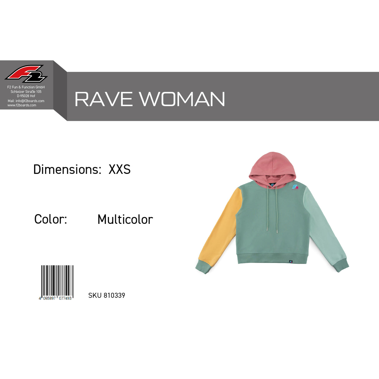 F2 Retro Rave Hoodie Damen Sweatshirt Pullover Multicolor - Größe wählbar