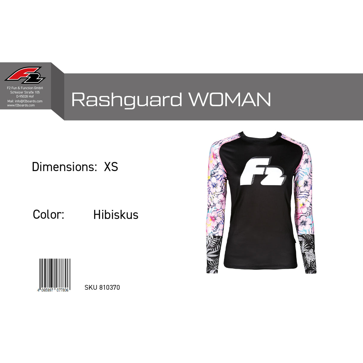 F2 Retro Rashguard Hibiskus Damen Funktionsshirt Wassersport - Größe wählbar