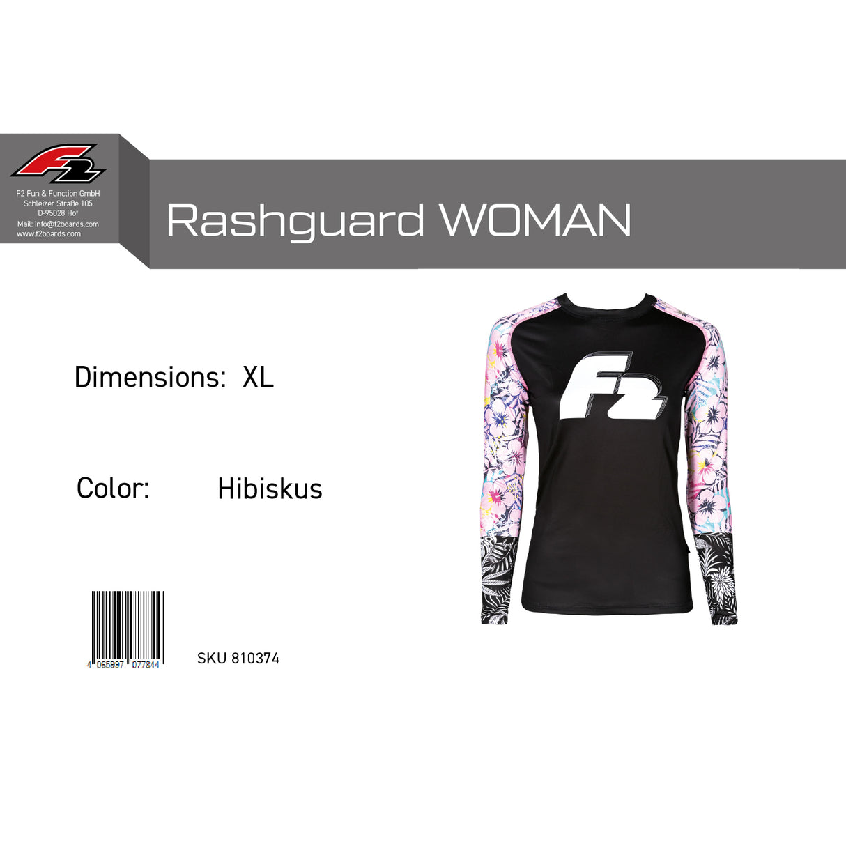 F2 Retro Rashguard Hibiskus Damen Funktionsshirt Wassersport - Größe wählbar
